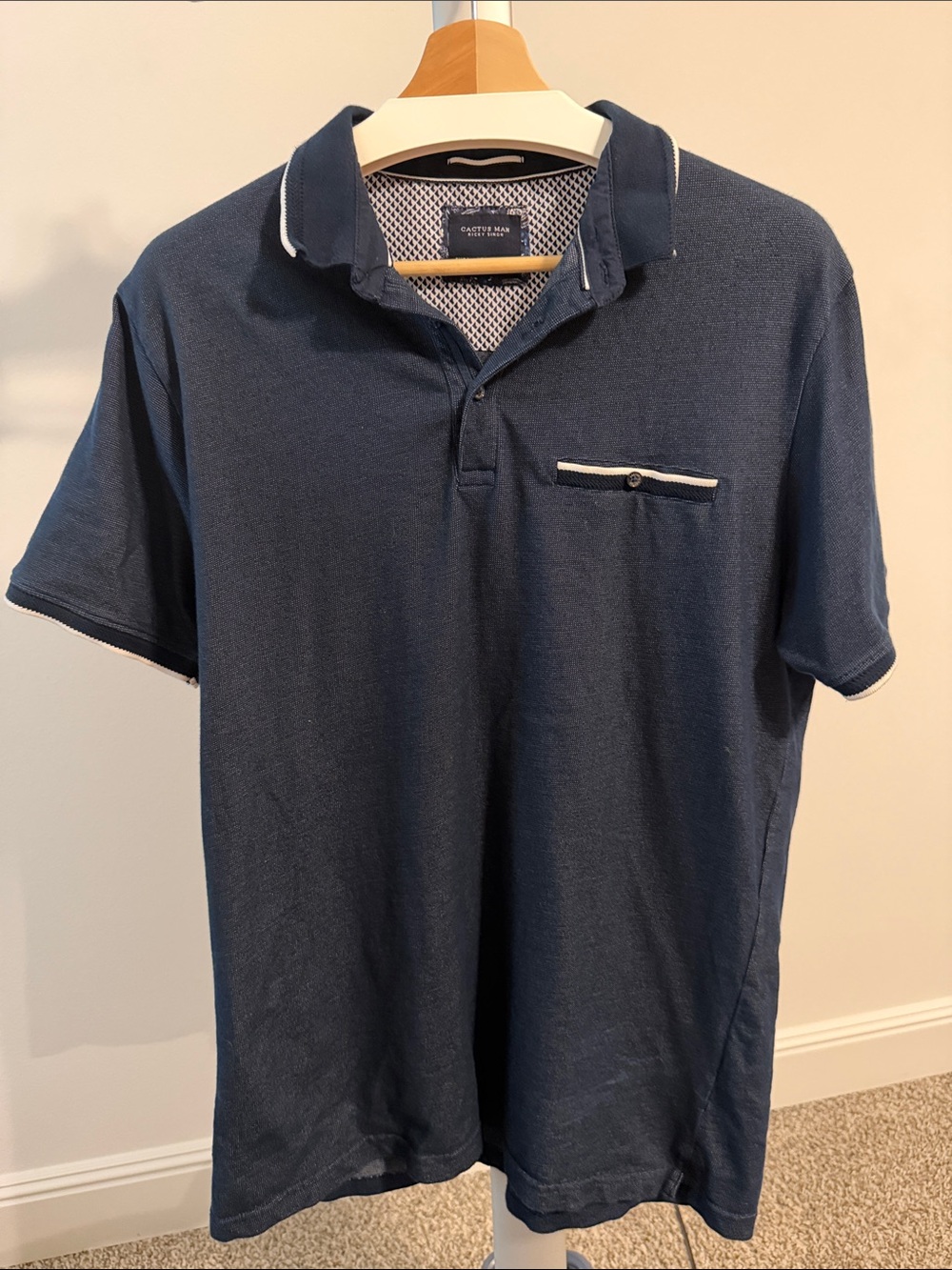 Men's Navy Polo with White Contrast Trim